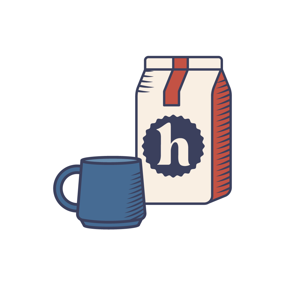 graphic image of a bag of coffee and a mug.