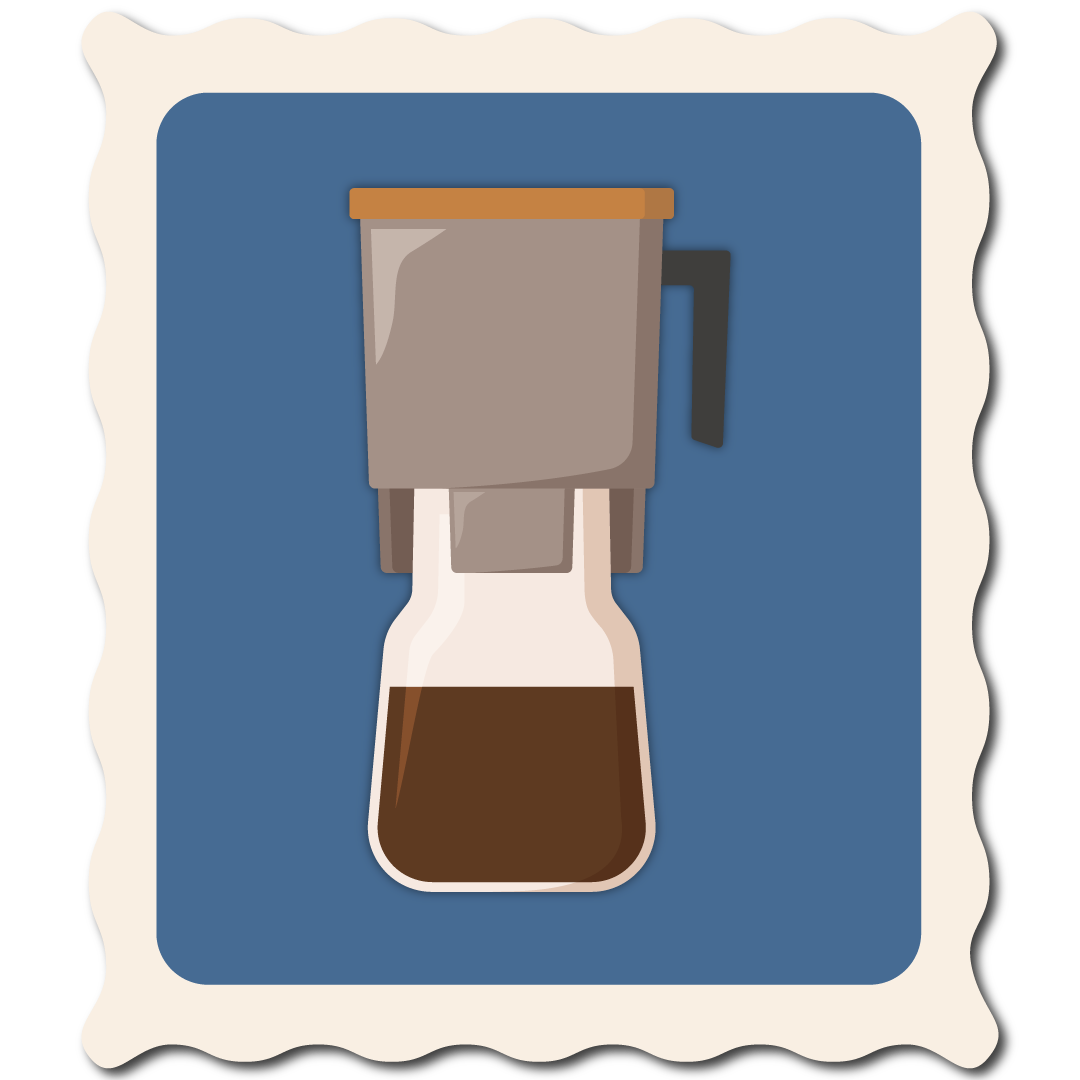 stylized graphic stamp of a cold brew coffee setup.