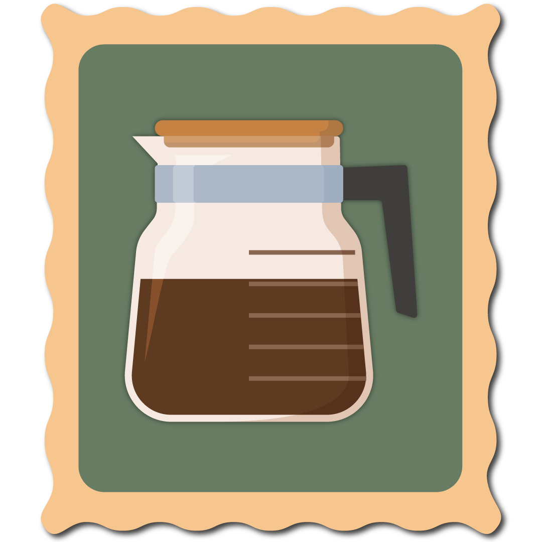 stylized graphic stamp of a drip brewer carafe.