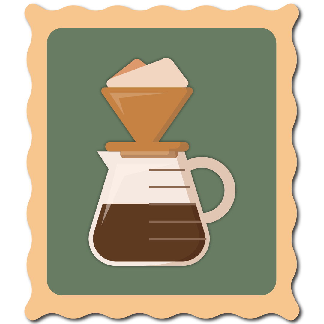 stylized graphic stamp of a V60 on a carafe.