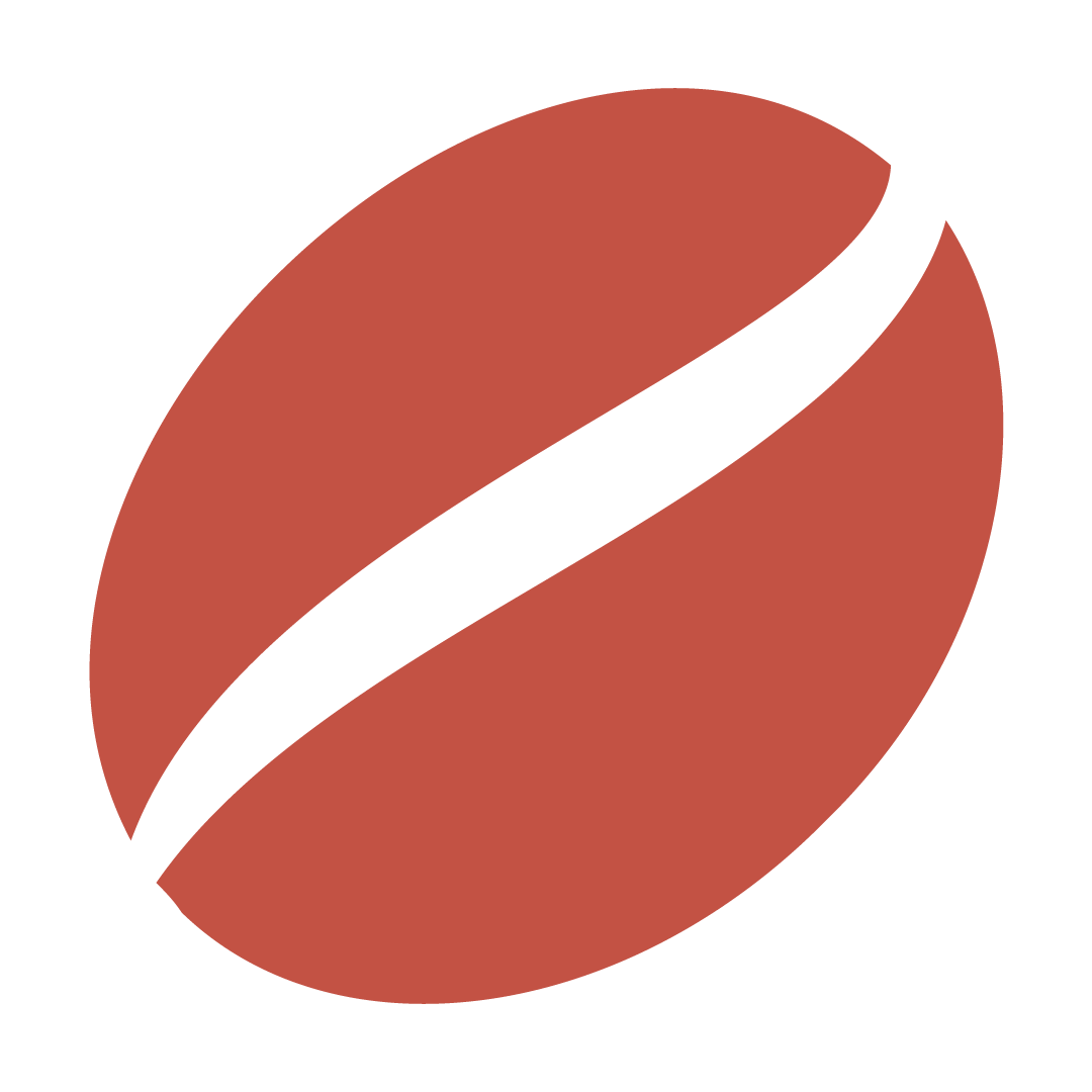 graphic of red coffee bean oriented at a 45 degree angle.