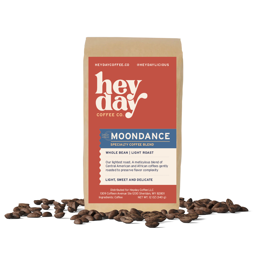 Moondance Blend - Bag on Bed of Beans - Heyday Coffee Co.