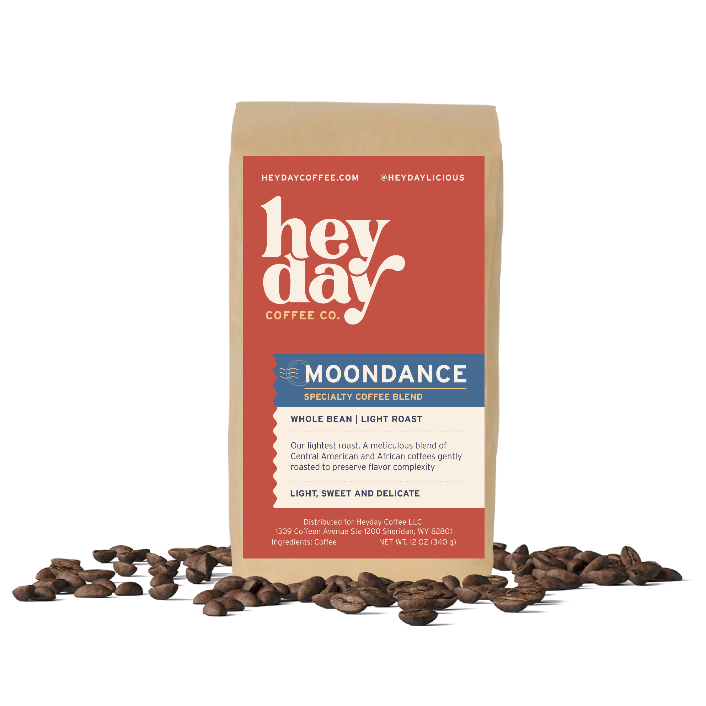 Moondance Blend - Bag on Bed of Beans - Heyday Coffee Co.