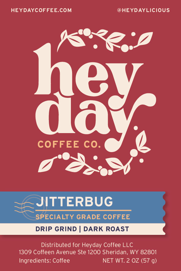 Heyday Coffee Co. coffee package on a red background