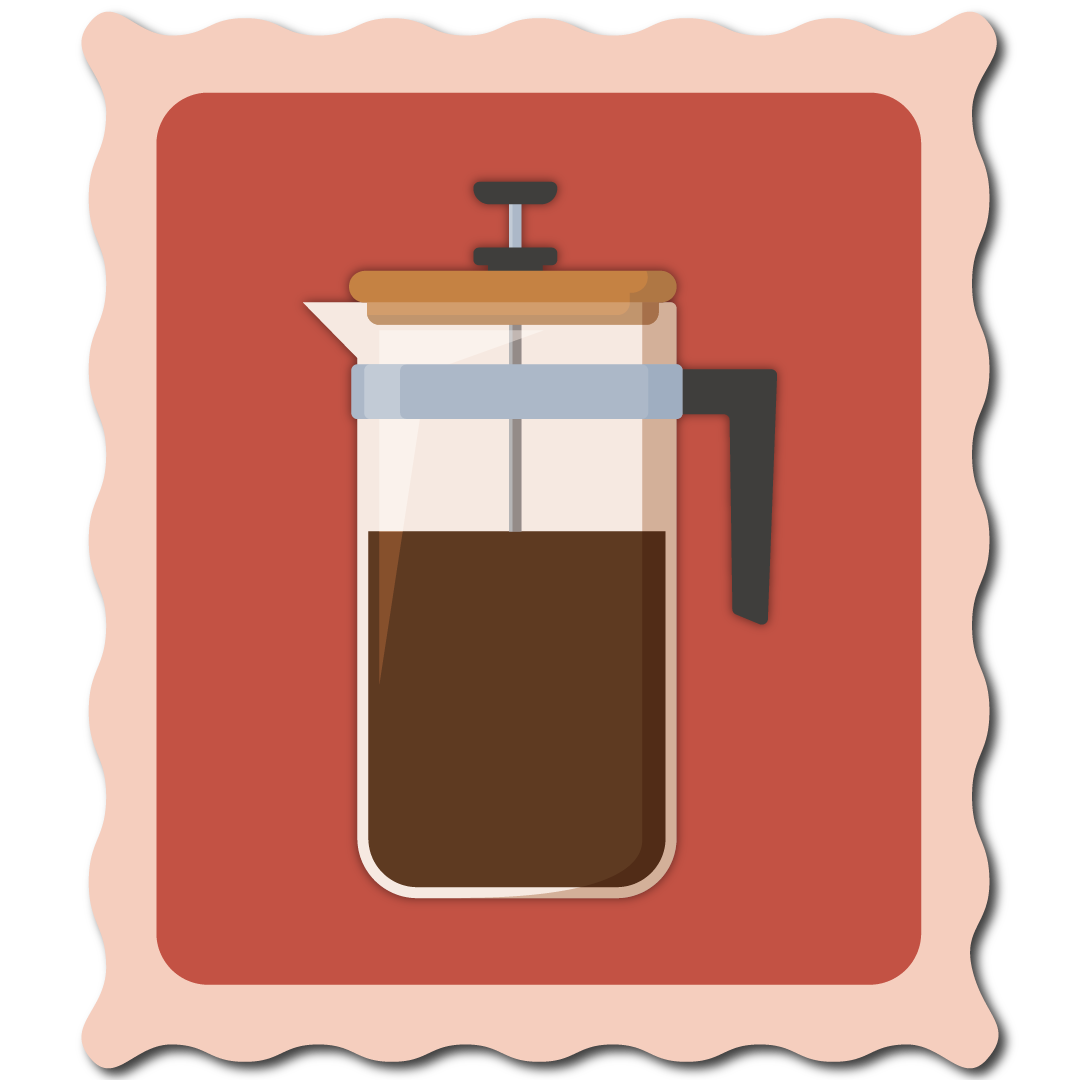 stylized graphic stamp of a French Press.
