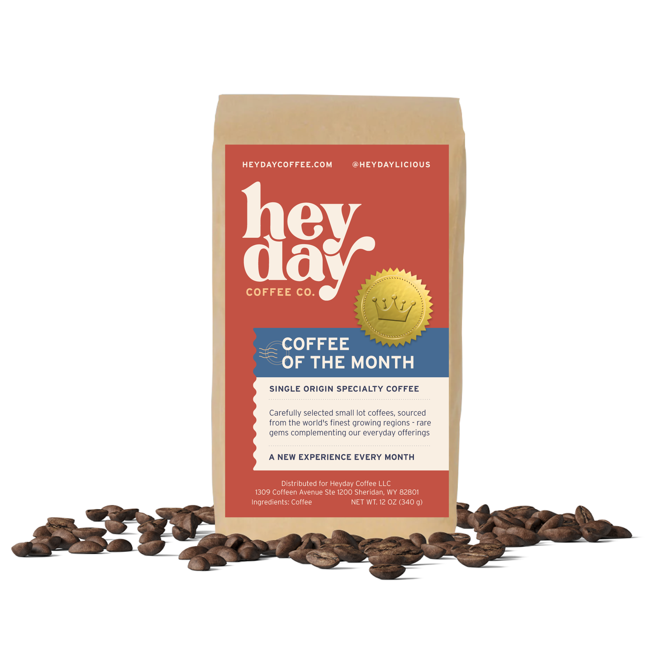 Coffee of the Month - Bag on Bed of Beans - Heyday Coffee Co.